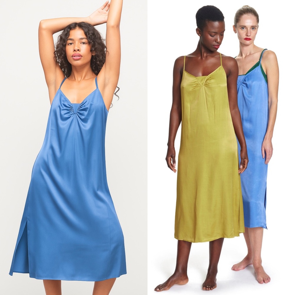 NWT COREY LYNN CALTER‎ 90s Satin Ruched V-Neck Sleeveless Slip Dress XS